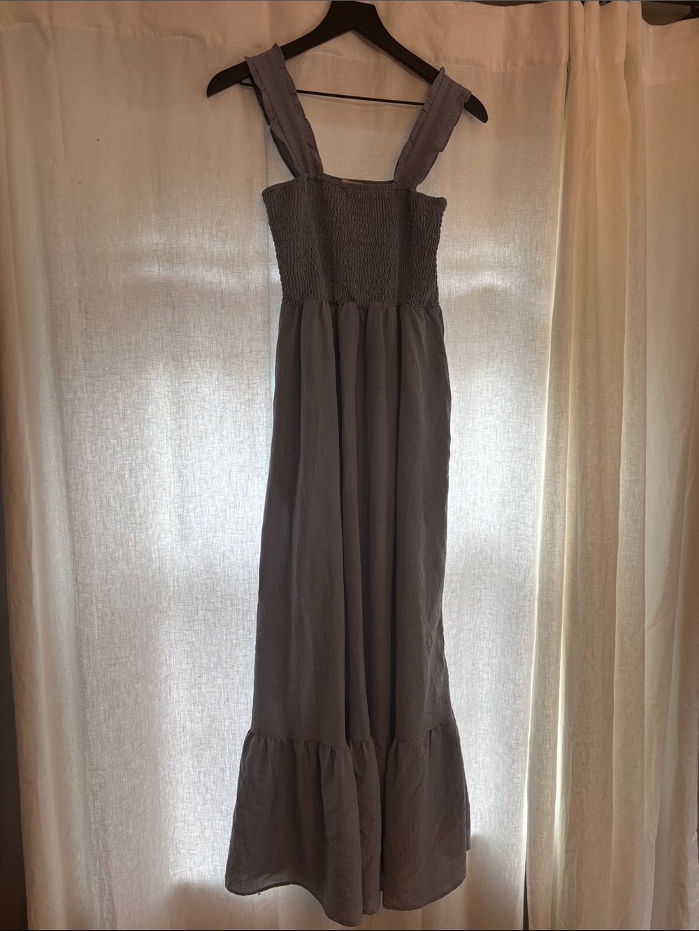 Listicle Smocked Maxi Dress in Gray